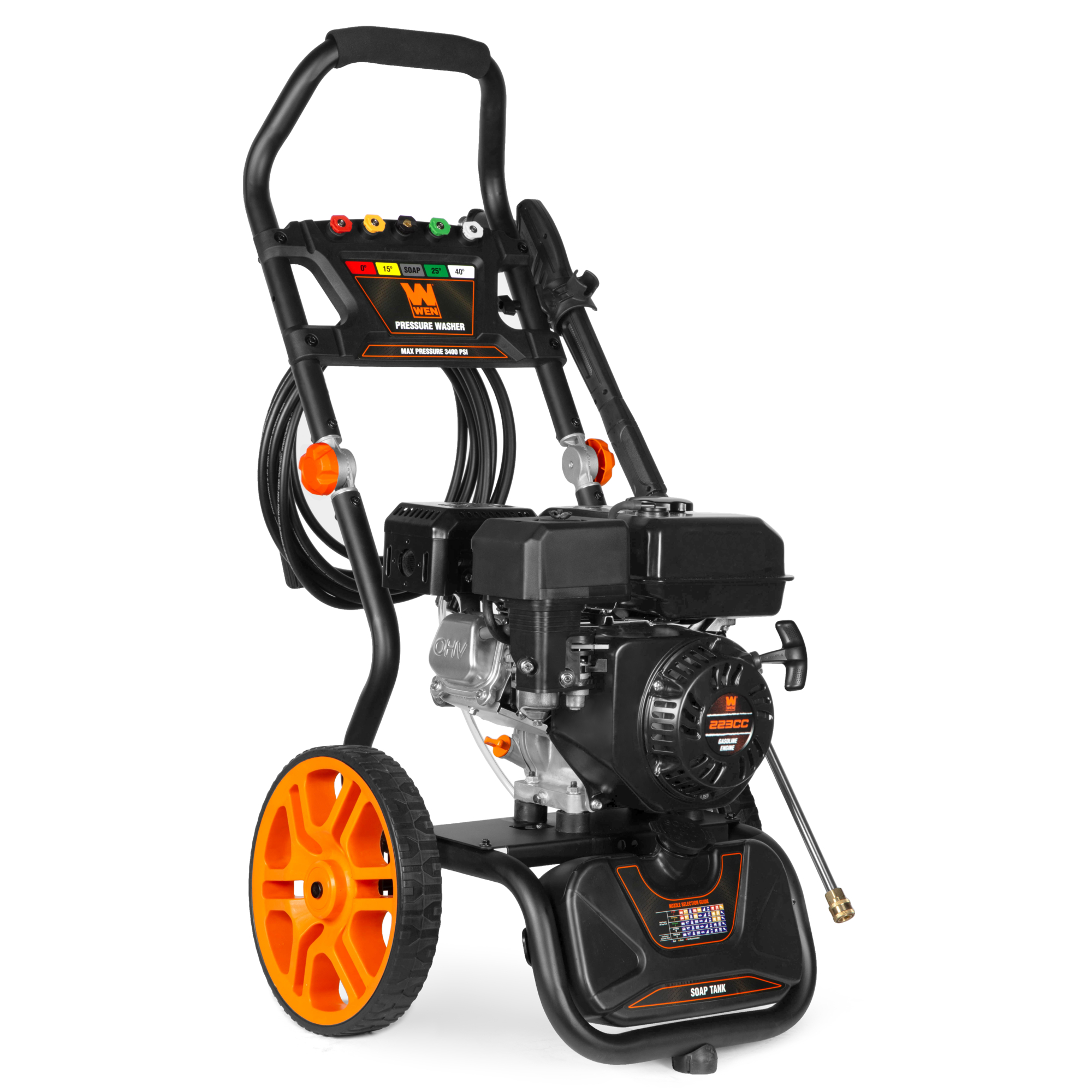 WEN, 3400 PSI 2.7 GPM Gas Pressure Washer w/ 223cc Eng., Pressure 3400 PSI, Flow 2.7 GPM, Engine Brand OEM, Model# PW224G